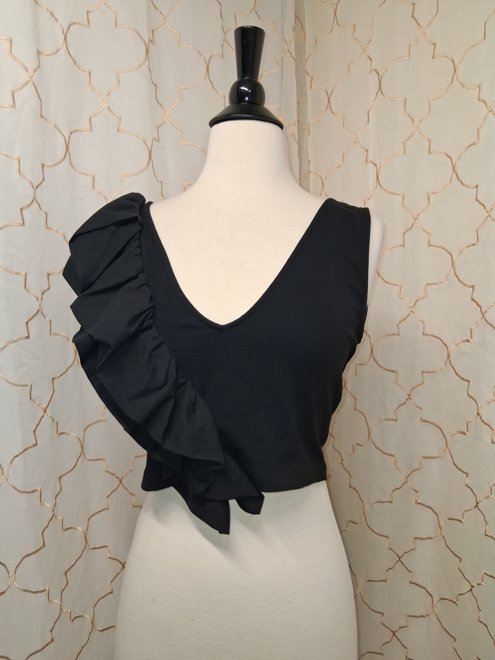Zara Black One-Shoulder Ruffle Crop Top - Picture 3 of 6